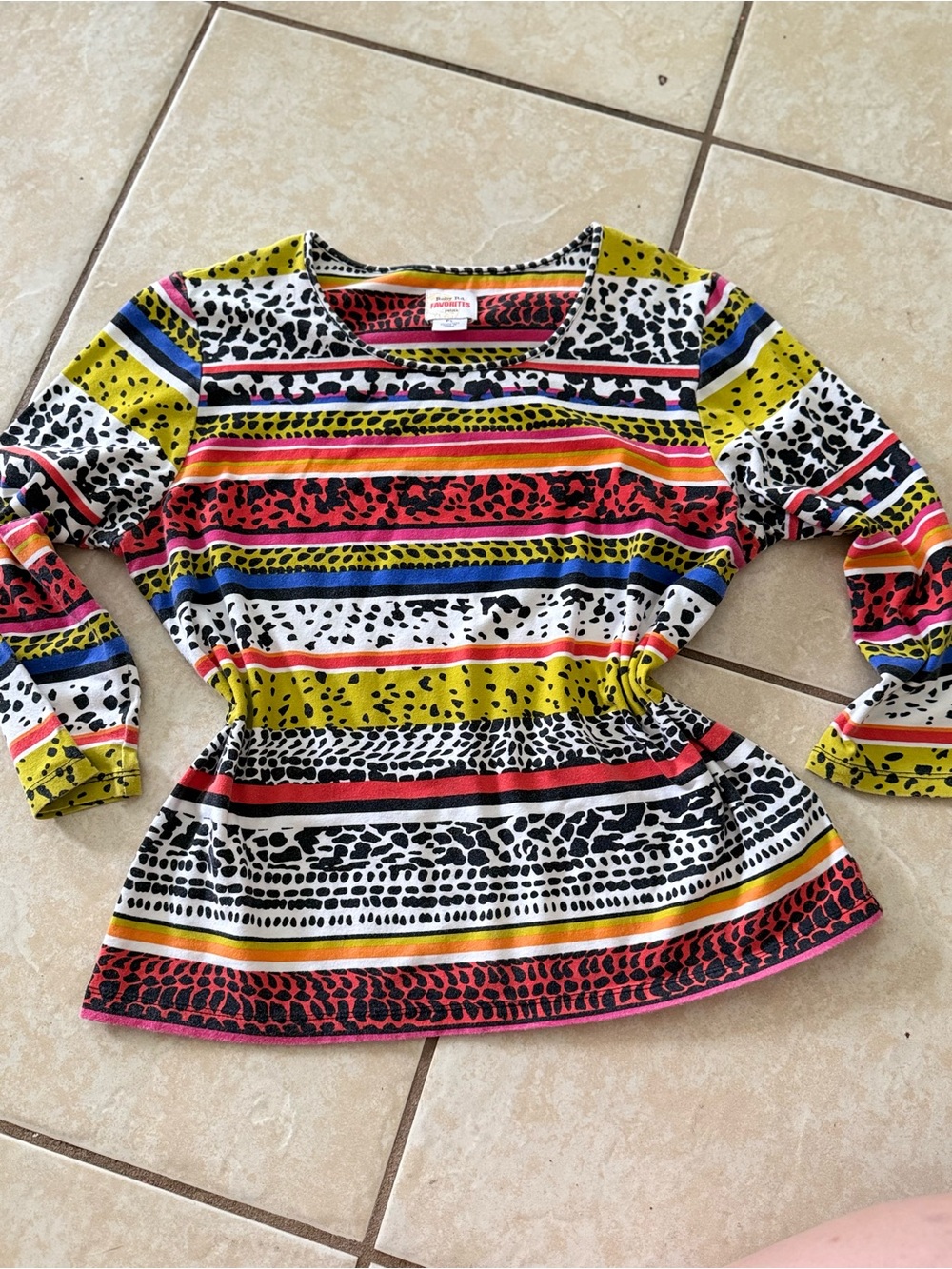Ruby Rd. Multi-Color Striped & Animal Print Long Sleeve Top